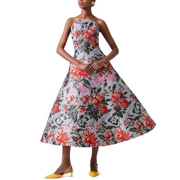 Carolina Herrera Dresses & Skirts - Carolina Herrera Womens  Strapless Curved Neckline Linen-Blend A-Line Dress,